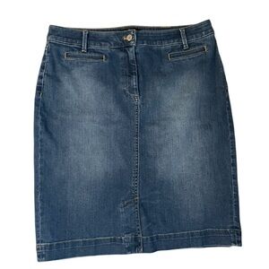 Talbots Women’s 12 Petite Blue Denim Pencil Skirt – Cotton‎ Blend Stretch Casual